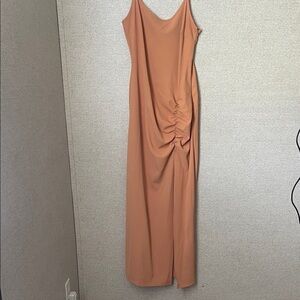 Wayf Tan Maxi Dress with Ruched Detail
